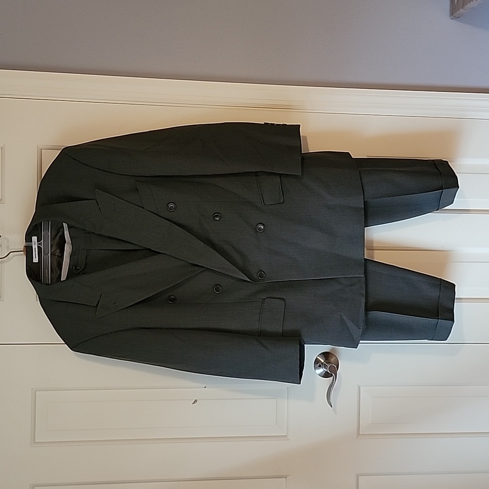 Hugo Boss Super 100 Wool Double-breasted Suit Gray Green 38R 34 x 30